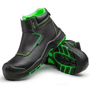Bottes de sécurité montantes en cuir imperméables pour hommes DSF1029 avec embout en acier, idéales pour l'industrie du soudage, chaussures de protection avec garniture verte OEM ODM - Product Image 4