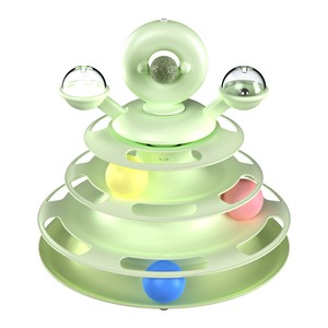 Cat Spinning Track Toy - 4-Tier Catnip Feather Teaser <b>Tower</b> Pet Activity <b>Play</b> Toy - Product Image 1