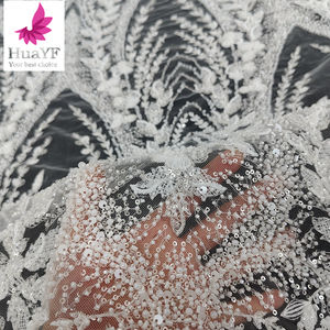 HY3357 Último Modelo de Encaje Francés Blanco con Bordado, Lentejuelas 3D y Perlas, para Vestidos de Novia Africanos Aso Ebi, Venta al por Mayor - Product Image 2
