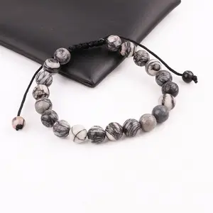 Yiwu Jewelry Factory Making 8MM Natural Stone Cat Eye Jasper Beads Handmade Macrame Friendship Bracelet Adjustable Men Women