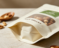 Sachet écologique pour noix, compostable, blanc mat, 250g 500g, refermable avec fermeture éclair, soufflet latéral, qualité alimentaire, recyclable avec fenêtre