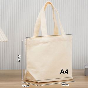กระเป๋าผ้าฝ้ายรีไซเคิลน้ำหนักเบา ขนาด 30*20*10 ซม. หูหิ้วยาว สำหรับโปรโมชั่น/ใส่หนังสือ - Product Image 1