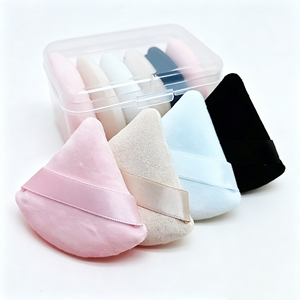 Poudriers triangulaires floqués en velours lavables, noirs, roses, blancs, beiges, pour poudre fixatrice et poudre compacte, avec emballage en boîte de maquillage - Product Image 6