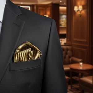 Gold and Black Horizontal Striped Satin Jacquard Woven Pocket Square - Product Image 3