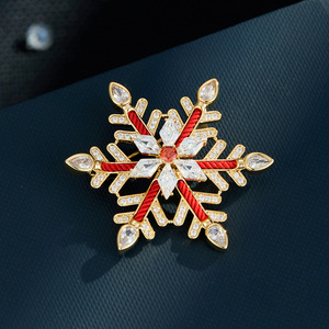 Snowflake Brooch Red String Zirconia Micro Insert Christmas Unisex Fashion Pin - Product Image 1