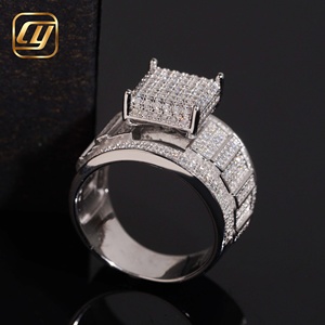 Wholesale Custom S925 Silver Lab Created Diamond Square Cluster Ring IGI Certificate Micro Pave Engagement Wide Band Jewelry - Product Image 2