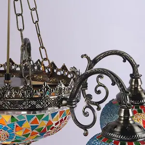 Türk tarzı el yapımı mozaik renkli 9 kafaları avize