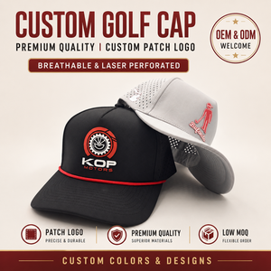 Gorra de golf impermeable de cinco paneles de secado rápido con emblema de silicona personalizado, MOQ bajo, OEM, perforada con láser, transpirable, táctica - Product Image 1