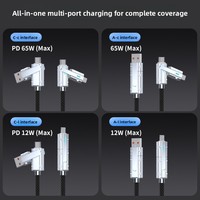 Câble tressé 4-en-1 à charge rapide avec connecteur en alliage de zinc Type-C Compatibilité universelle Orange