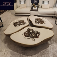 Table basse personnalisée design moderne en laiton meubles de luxe mobiles en marbre serpentine meubles en métal de haute qualité pour salon maison