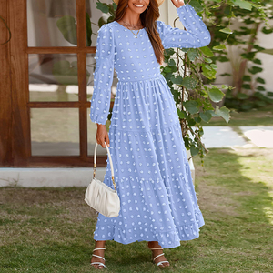Nuovo Design personalizzato vendita calda di alta qualità <span class=keywords><strong>primavera</strong></span> <span class=keywords><strong>e</strong></span> autunno manica lunga girocollo abiti Midi per le donne - Product Image 2