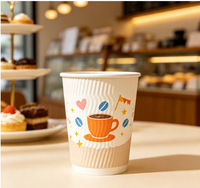 Gobelets à café jetables biodégradables personnalisés en gros, à paroi ondulée, 8OZ 12OZ 16OZ, en papier kraft avec feuille d'or, recyclables, chaud/froid