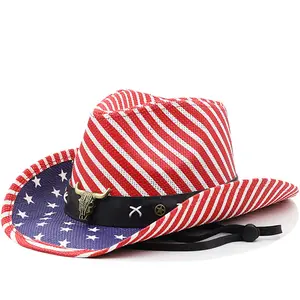 Bền ngày quốc gia lễ hội USA rơm Cờ Mỹ cứng Cowboy hat đối với bán lẻ