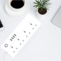 UK WiFi Tuya Strip Daya Cerdas dengan 4 Soket AC 4 USB Pengatur Waktu Kontrol Suara Strip Daya Pintar Tuya