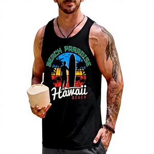 <b>Men's</b> <b>Black</b> Beach Paradise Printed Tank Top O-Neck Casual Sleeveless Breathable Polyester <b>Vest</b> Front Logo Design - Product Image 4