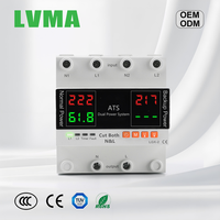 LVMA 63A 80A 100A PC Saklar Transfer Otomatis Pelindung Tegangan Lebih/Kurang Fasa Tunggal IP20 Layar LCD Ganda 2 Kutub