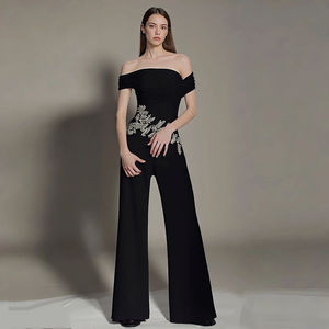 Tuta Intera da <span class=keywords><strong>Donna</strong></span> Senza Spalline Nera con Vita Alta e Gamba Larga con Strass, Abbigliamento Casual all'Ingrosso - Product Image 2