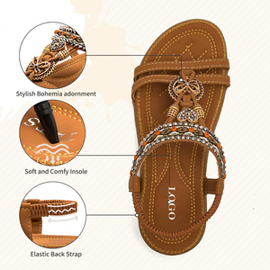 Sandalias de <span class=keywords><strong>Mujer</strong></span>, Planas para Caminar, Sandalias de Playa de Verano, con Soporte de Arco, Zapatos Casuales Elegantes, con Correa Elástica en el Tobillo, Zapatos Bohemios con Joyas - Product Image 3