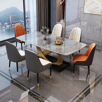 Ensemble de table et de chaises de salle à manger rectangulaire en marbre moderne de luxe, 4 à 6 places, meubles en métal, designs de restaurant, noir avec or
