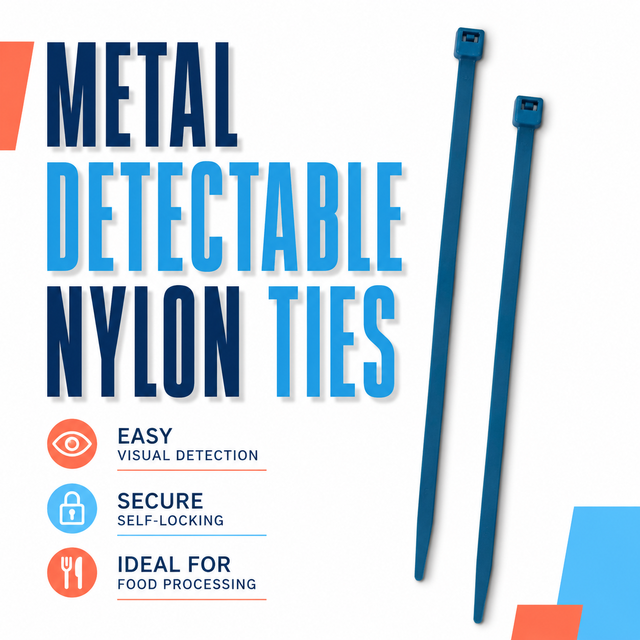 Metal Detectable Cable Ties X Ray Detectable Cable Ties Nylon Zip Ties for Food Processing Cable Management 3.6*200mm