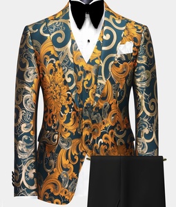 <span class=keywords><strong>Costume</strong></span> de bal sur mesure classique mariage hommes smoking double boutonnage doré <span class=keywords><strong>baroque</strong></span> floral smoking 3 pièces hommes costumes jacquard - Product Image 4