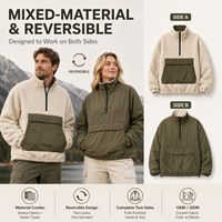 Veste Sherpa réversible personnalisée pour homme, double face, fermeture éclair intégrale, couleur unie, pour l'extérieur, hiver, décontractée, usage quotidien, manteau polaire à marque privée