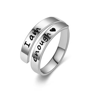 Los más vendidos Temu Xiyin Acero inoxidable 'I <span class=keywords><strong>Am</strong></span> Enough' Anillos de pareja inspiradores Nuevo diseño recortado con forma de letra - Product Image 4