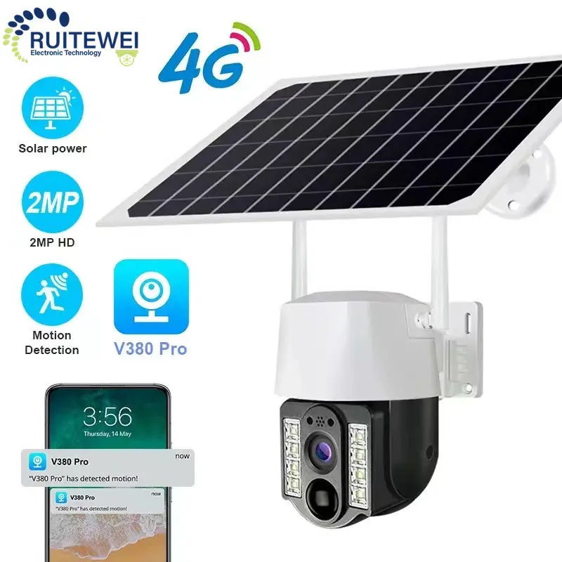 Camara De Seguridad Con Panel Solar 4g Sim Card Exterior Inalambricas De Wifi IP PIR Zoom PTZ 360 Full HD 1080p Night Vision 30M