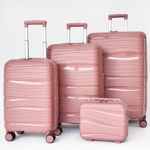 Ensemble de 3 valises rigides en plastique léger à roulettes avec trousse de toilette, anti-casse, en PP, bagages cabine - Product Image 1