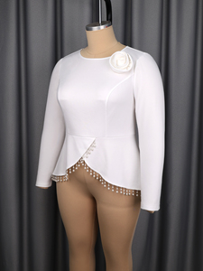 ATP051028 Blouse décontractée pour femme avec perles élégantes, franges et ourlet irrégulier, ornée de <span class=keywords><strong>fleurs</strong></span> - Product Image 5