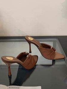 Mules à talon aiguille sexy et confortables pour femme, à bout pointu, avec boucle métallique, style mule ouverte, idéales pour le printemps - Product Image 3