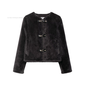 Women's Faux Fur <b>Toggle</b> Closure - Cropped Coat Fashion - Product Image 5