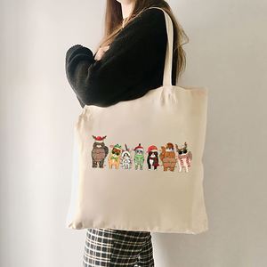 Cat Christmas Pattern Tote Canvas Personalized Shoulder <b>Bag</b> for Travel Women's <b>Reusable</b> <b>Shopping</b> <b>Bag</b> With Custom Printed - Product Image 5