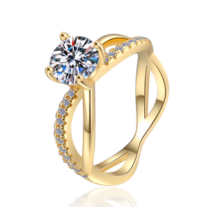 <span class=keywords><strong>Bijoux</strong></span> fins, bague de fiançailles romantique en argent sterling S925 plaqué or, croix torsadée, 1 carat VVs1 Moissanite pour femmes - Product Image 1