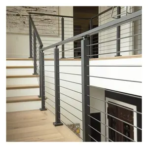 Barandilla de cable de cuerda de alambre al por mayor de acero inoxidable diseño de barandilla de escaleras negras para barandilla de cubierta