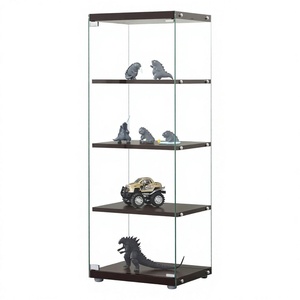 Modern 4-Tier Glass Display <b>Cabinet</b> With Wooden Shelves For Home Living Room furniture - Product Image 1