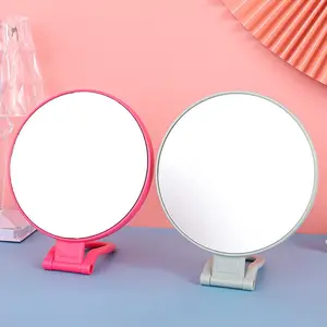 便携式圆形旅行化妆镜，适用于女性和女孩，带青铜饰面桌面风格的发光折叠玻璃镜
