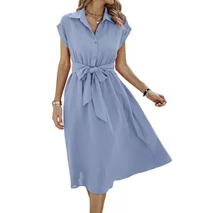 उच्च गुणवत्ता पश्चिमी महिलाओं बटन पोशाक परिधान निर्माता फैशनेबल मिडी पोशाक
