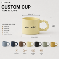 Vente en gros de tasses à café/jus en céramique personnalisées avec motif, poignée torsadée, compatibles micro-ondes et lave-vaisselle, grande capacité, boîte cadeau moderne