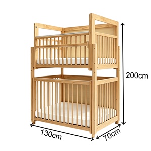 Culla in Legno a Due Piani per Neonati e Bambini, <span class=keywords><strong>Lettino</strong></span> per Asilo Nido in Legno Massello con Sponda di Sicurezza, Culla per Neonati e Bambini - Product Image 4