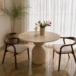 Tavolo da Pranzo di Lusso in Travertino Beige con Gambe Solide, Personalizzabile, Finitura Levigata, Stile Moderno per Casa e Hotel, Arredamento di Alta Qualità - Product Image 5