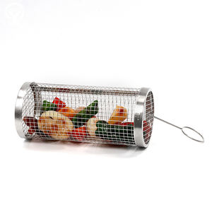 Cestas redondas para parrilla portátiles, tubo de red de metal de acero inoxidable, cesta para barbacoa, <span class=keywords><strong>cilindro</strong></span>, cesta para asar rodante - Product Image 1