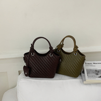 Sac fourre-tout tissé pour femme en cuir PU, sac à main tressé, sac à bandoulière, mini sacoche avec sangle amovible pour usage quotidien