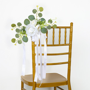 Fleurs artificielles de mariage blanches, décoration de chaise d'allée, décoration de chaise d'église, banc, banc d'église, nœuds, décoration de mariage, cérémonie, décoration de fête, décoration de la maison - Product Image 6