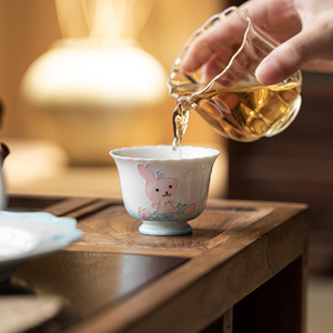 Cute Bunny Ceramic Teacup Hand Painted Porcelain Round For Kung Fu <b>Tea</b> <b>Set</b> Afternoon <b>Tea</b> Use - Product Image 3