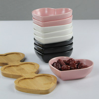 Assiette en céramique de luxe écologique en gros, plateau à fruits créatif en forme de cœur, plateau en bambou pour les fêtes d'enfants, desserts, bonbons