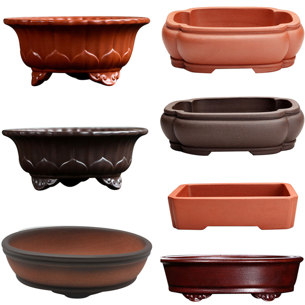 Criativo Novo Tradicional Cerâmica Bonsai Pot, Chinês Yixing Bonsai Pot, Keramik oval flower pots planters Bonsai potes