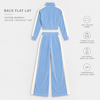 Ensemble de survêtement en velours personnalisé pour femme, veste courte à manches longues et fermeture éclair intégrale, pantalon plissé à jambes larges pour un usage quotidien décontracté