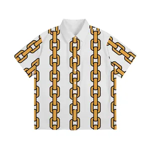 Vente en gros de nouvelles chemises avec motifs de chaînes pour hommes, tendance rétro américaine, chemises à manches courtes imprimées amples à la mode
