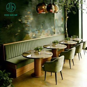 Set di Tavoli e Sedie in Legno a Mezza Luna per Caffetteria e Ristorante, Arredamento con Divano per Coffee Shop - Product Image 5